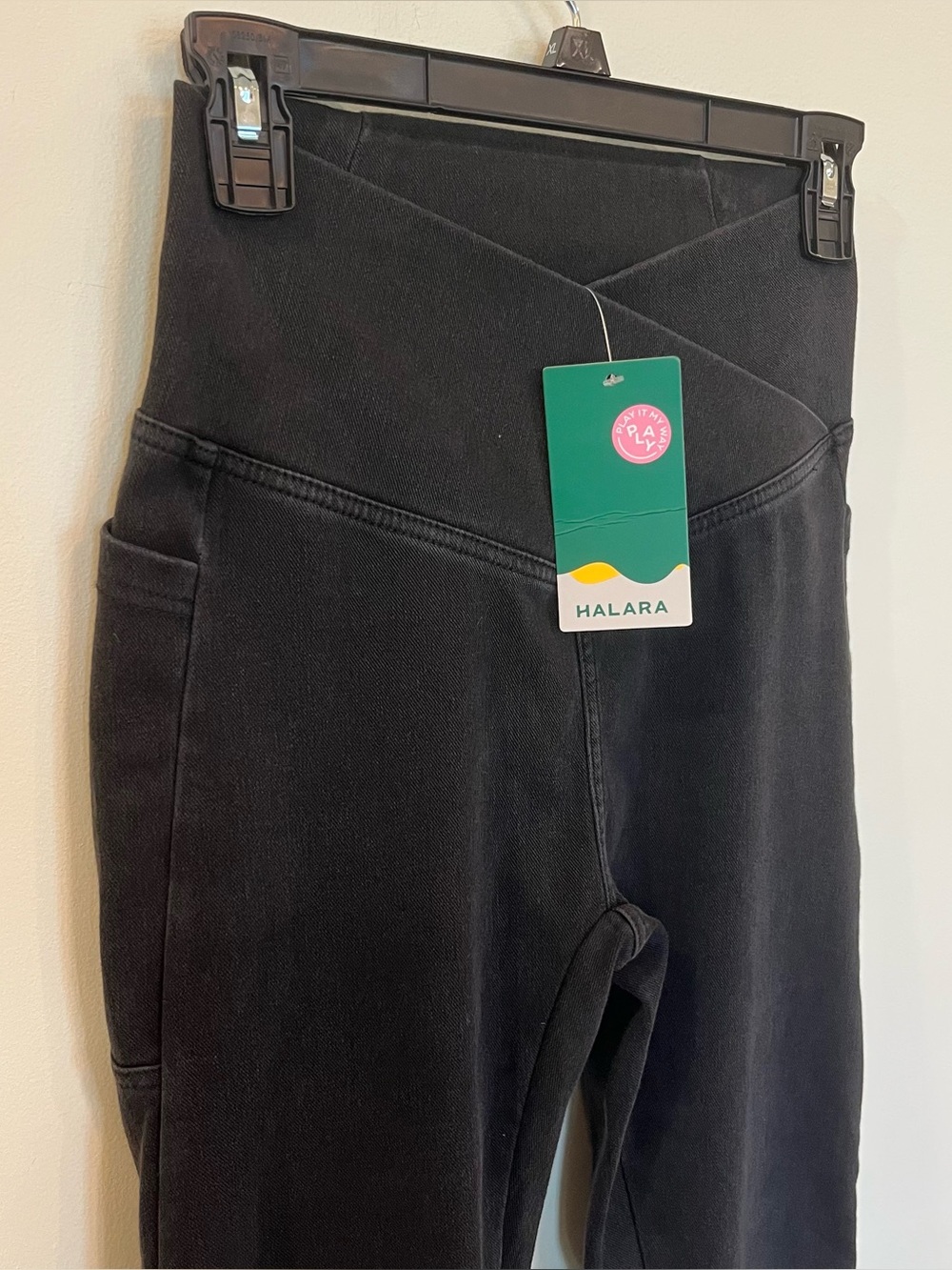 HALARA Crossover Leggings Womens S Faded Black High Rise Pockets Ankle Stretch